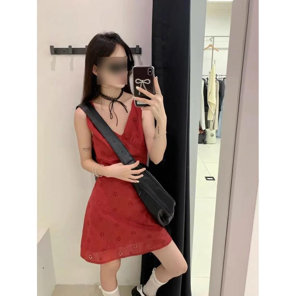 

Девочковое красное платье-жилет без рукавов с V-образным вырезом, детская летняя новинка, юбка для морского отдыха XL- (recommended 110-60kg)