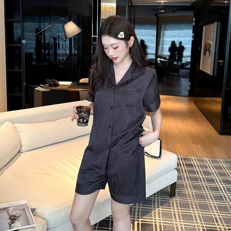 1011 New Couple Ice Silk Summer Black and White Pajamas Can Be Worn Outside High-end Men's and Women's Loungewear Suit