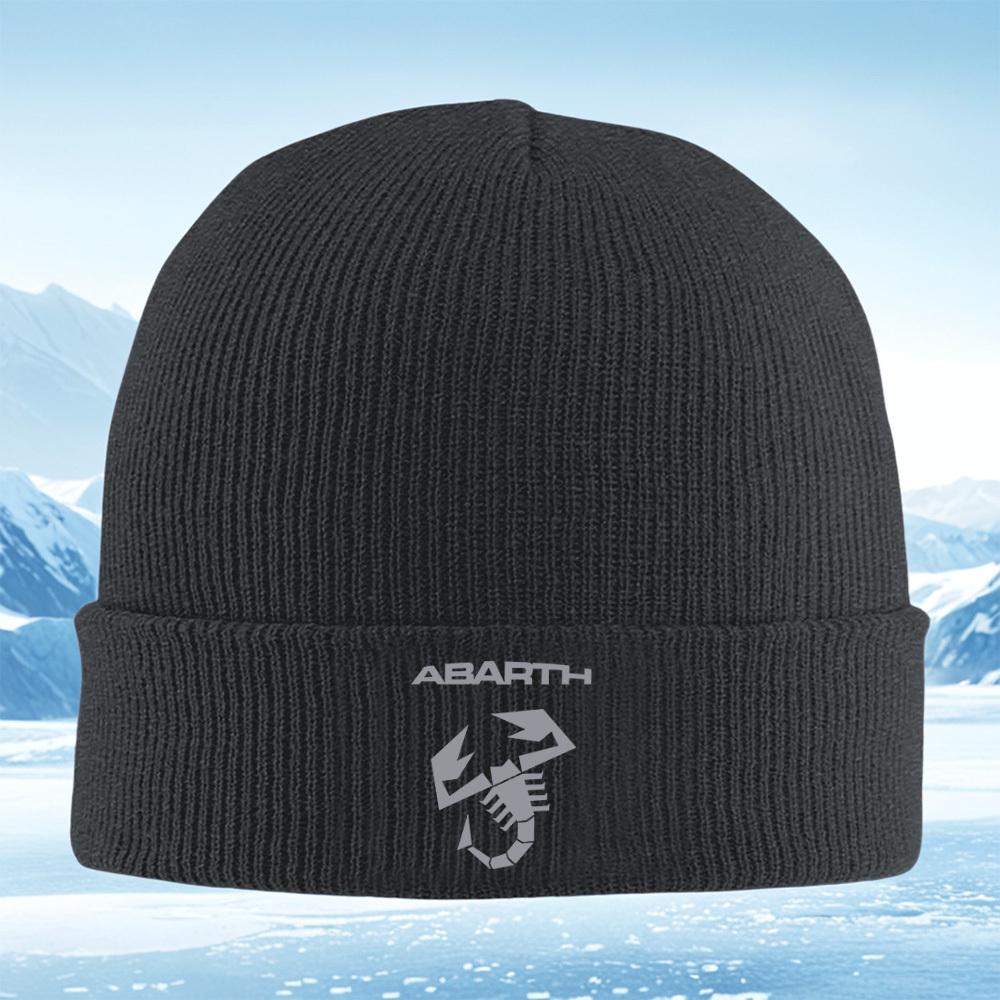Abarth Text Scorpion Emblem Design Men Women Unisex Knitted Hat Beanie Pullover Cap Winter Thermal Warm Christmas Outdoor Cyclin