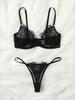Temptation Floral Lace Three-Point Lingerie Set with Hollow Design