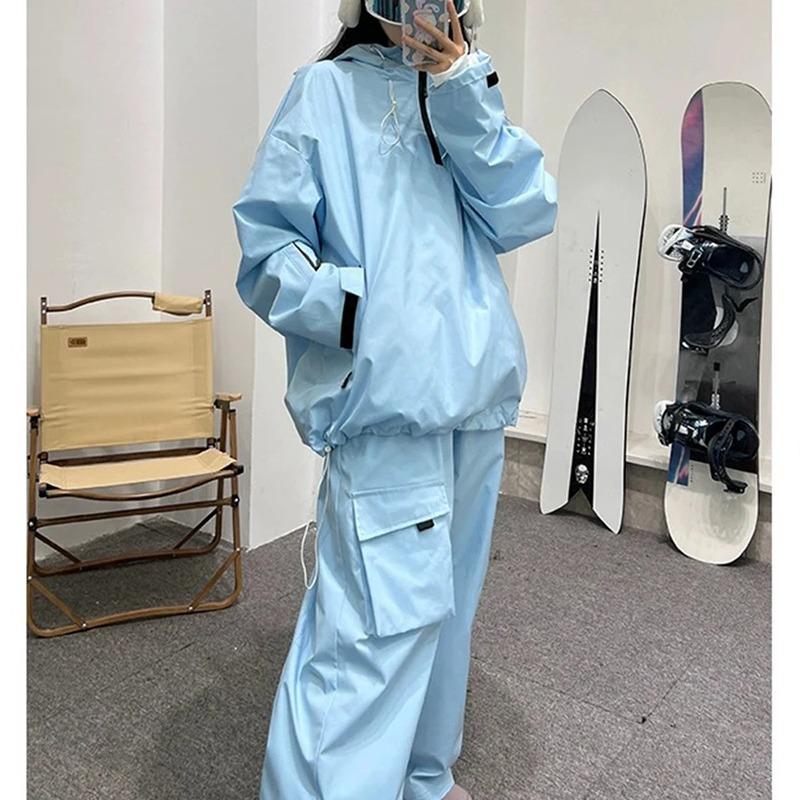 Women Thick Sports Pants Sets Winter Warm Windproof Hooded Jacket Elastic Waist Sweatpants Two Piece Set Outdoor Waterproof Clothes