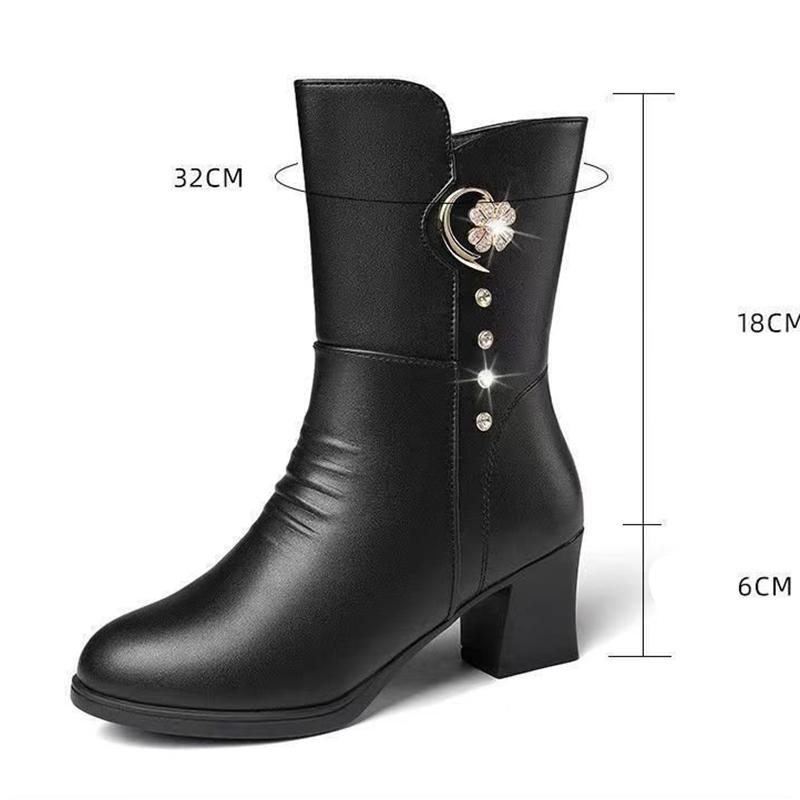 Damen Stiefeletten Winter Dick Plüsch Bequem Hohe Absätze Outdoor Anti-Rutsch Warm Mittelhohe Stiefel