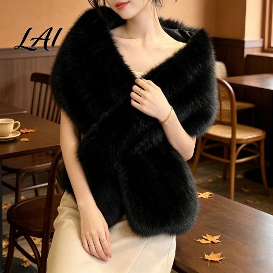 Soft Shawl for Women Women's Faux Fur Shawl Plush Collar Scarf Wrap Solid Color Breathable Multi-functional Winter Colder Warm Wrap Bridal