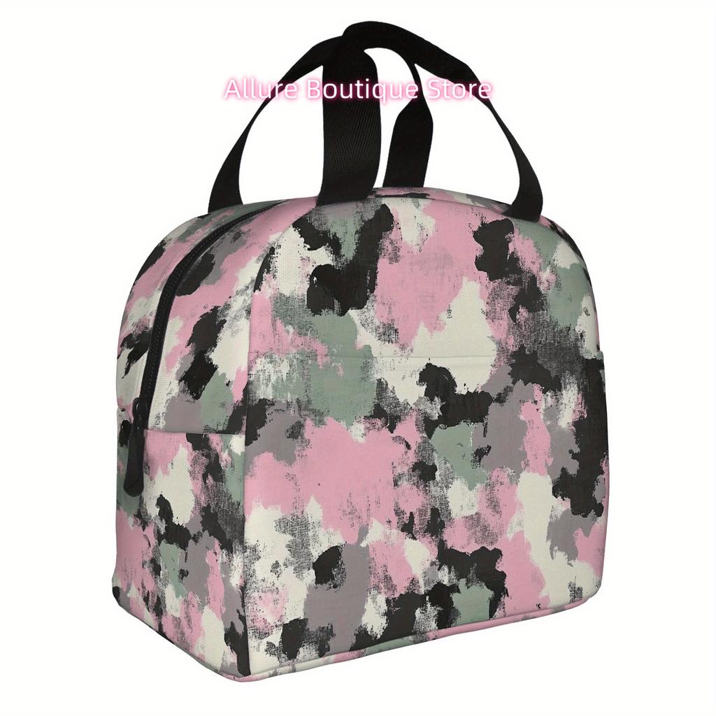 1pc, Abstract Camouflage Pattern in Muted Colors, Printed Thermal Bag, Insulation Bag, Insulated Bag, No Food Contact, Suitable
