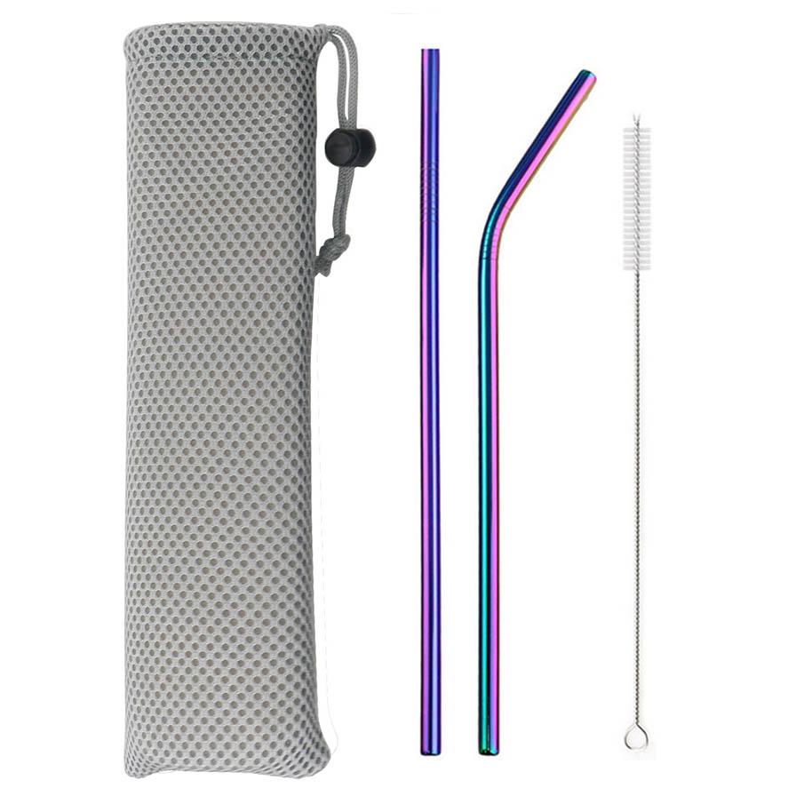 18/10 Stainless Steel Reusable Straws Gold Drinking Straw Set Mteal Straw Coffee Party Bar Straw With Cleaner Brush Portable Bag