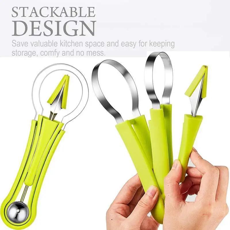 4 In 1 Watermelon Slicer Cutter Scoop Fruit Carving Knife Cutter Fruit Platter Fruit Dig Pulp Separator Kitchen Gadget Accessory