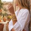 Elegant Geometric Stainless Steel Cuff Bracelets for Women Luxury Texture Round Waterproof Stackable Bangle Party Jewelry Gift