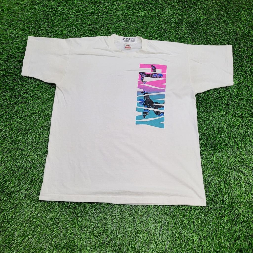 Vintage 90s Fly-Away Skydiving Shirt L/XL 23x27 USA Made White Pink Neon