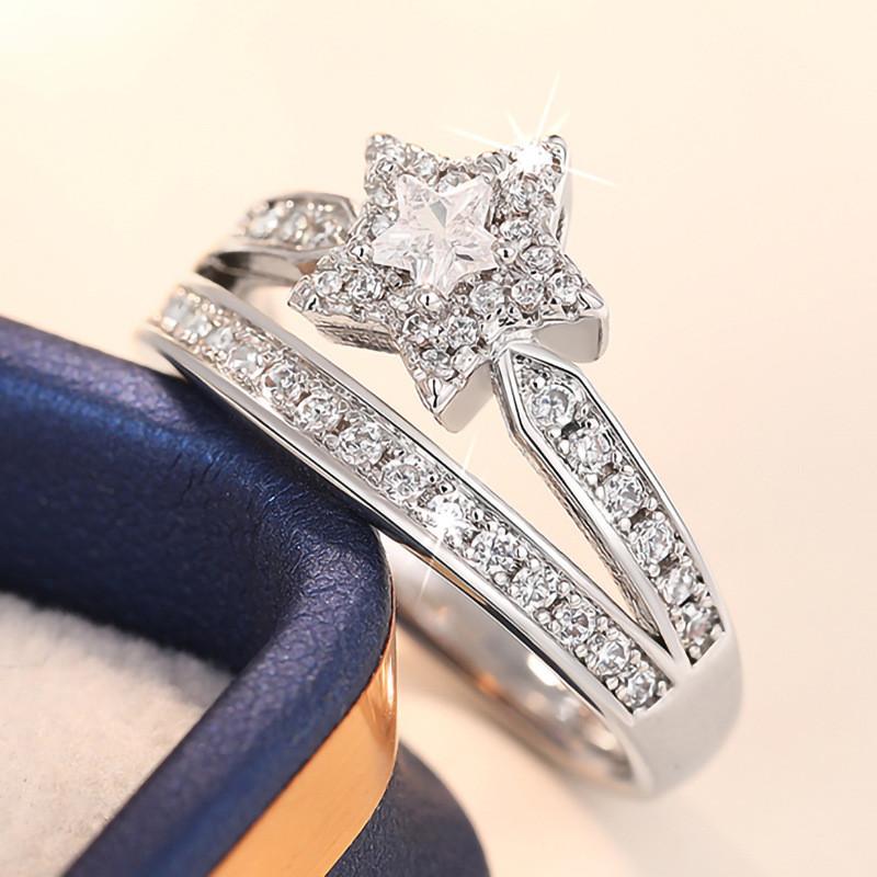 925 Sterling Silver Star Ring Female Fashion Engagement Party Accessories Luxury Bright CZ Wedding Band Statement Jewelry