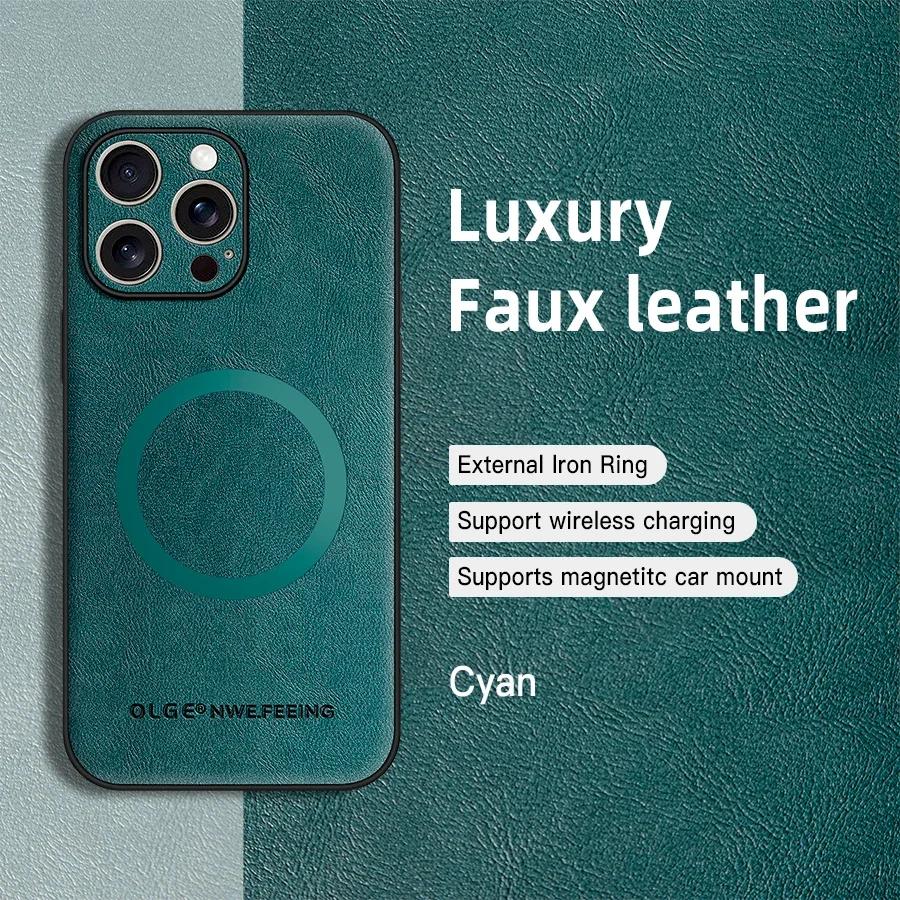 For Magsafe Wireless Charging Phone Case for IPhone 16 15 14 13 11 16 Pro Max XS XR 7 8 Plus Magnetic Leather Protective Cover