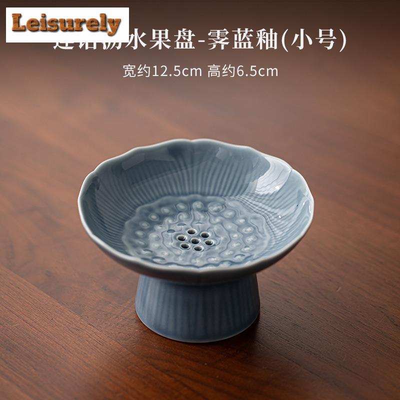 Kreative Lotus-Samenkapsel Abtropfende Obstschale Hoher Fuß Keramik Dim Sum Kochen Selbstbedienungs-Auslage Trockenes Dessert Süßigkeitenteller Teetablett