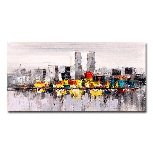 Modern City Building Poster Scenery Pictures for Home Abstract Oil Painting On Canvas Wall Art for Living Room Decoration No Frame