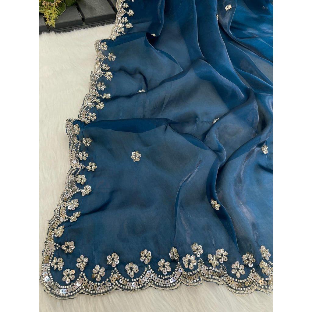 Latest New Wedding Wear Saree Heavy Embroidery Real Wal & Moti With Sequence Work*
