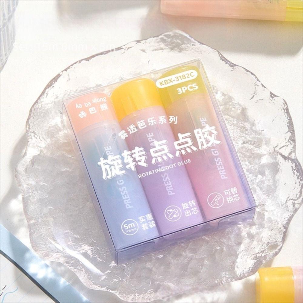 3pcs/set 360° Rotation Head Dot Glue Tape Large Capacity Dispensing Pen  School Supplies