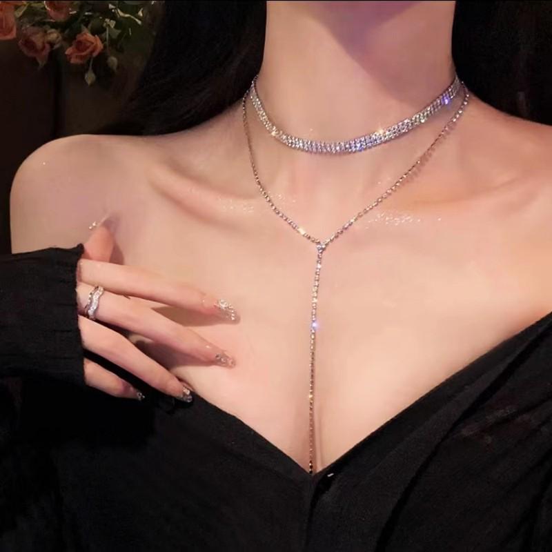 Korean Rhinestone Tassel Necklace: Stylish, Versatile Clavicle Chain Jewelry