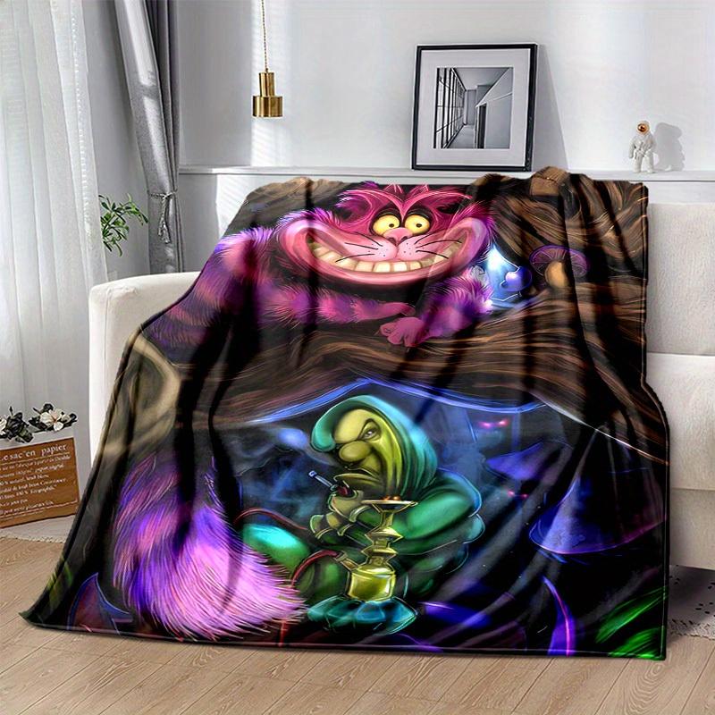 1PC Colorful Cheshire Cat Plush Blanket - Seasonal Decorative Throw for Home, Soft Flannel Throw Blanket - Versatile & Cozy for Bedroom, Liv