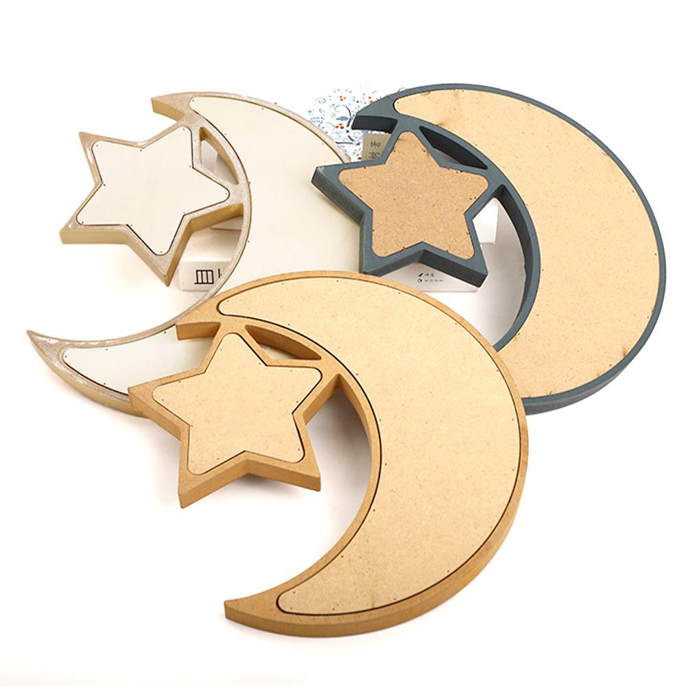 Eid Mubarak Moon Star Candy Dessert Tray Wooden Tray Cake Food Holder Plate Islamic Muslim Ramadan Kareem Home Party Decorations