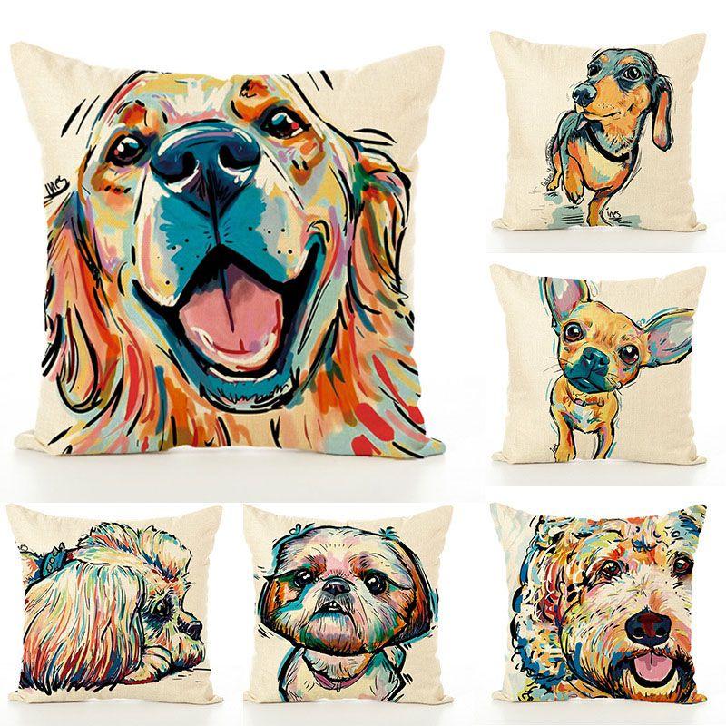 Pet Cute Dog Pillow Case Throw Pillow Cover Sofa Cushion Cover Home Office Decor