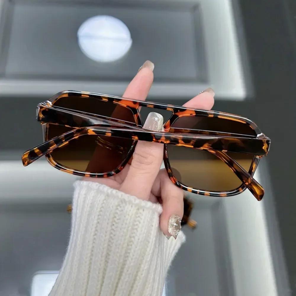 New Square Double Beam Pilot Sunglasses, Personalized Trendy Multi-color Shades for Driving Cycling Tourism Street Photography Outdoor Eyewear
