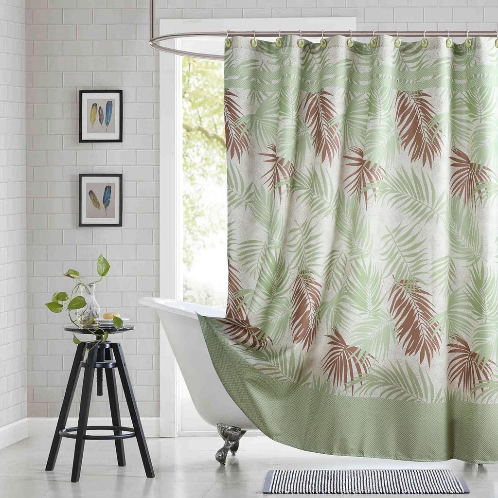 Floral Pattern Fabric Shower Curtain, Beige Gray Plant Bathroom Shower Curtain, Waterproof Bathroom Shower Curtain Curtain