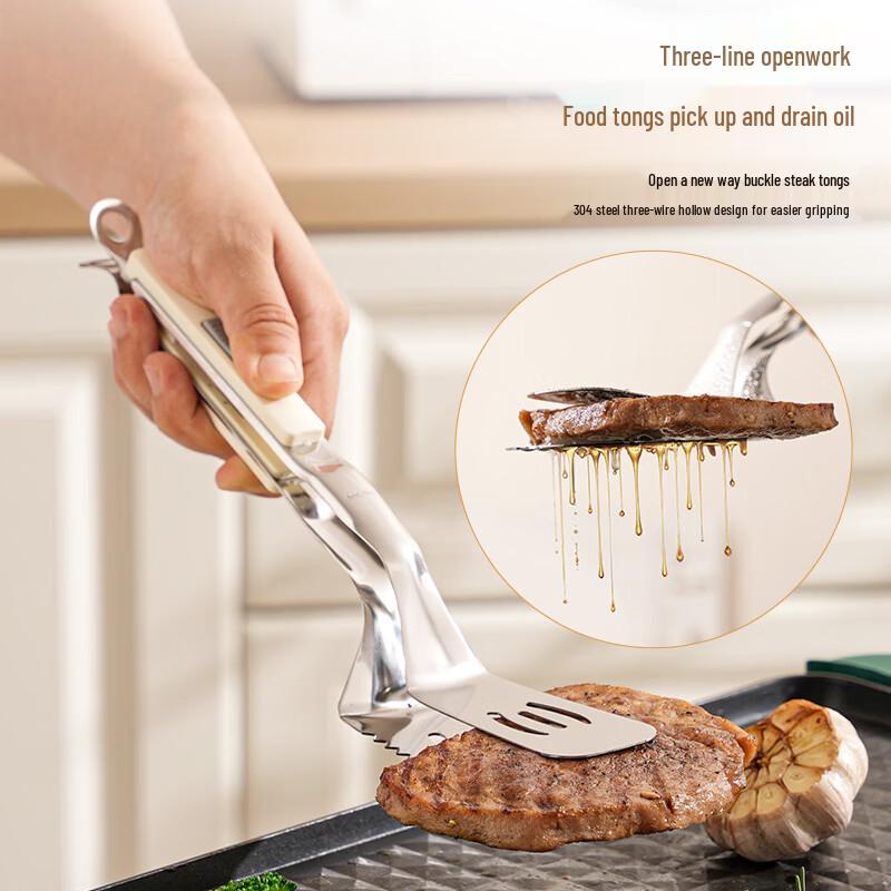 Zhishi 2-in-1 Stainless Steel Frying Spatula Tongs