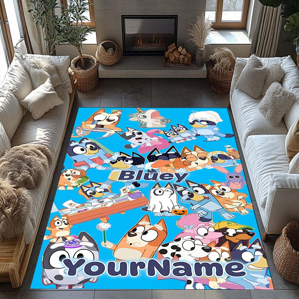 Bluey 95 Customized Name Area Rug Suitable for Dining Room Decorate Room Bedrooms Foyer Antislip Carpet Anime Office Decor Wedding Party Gift