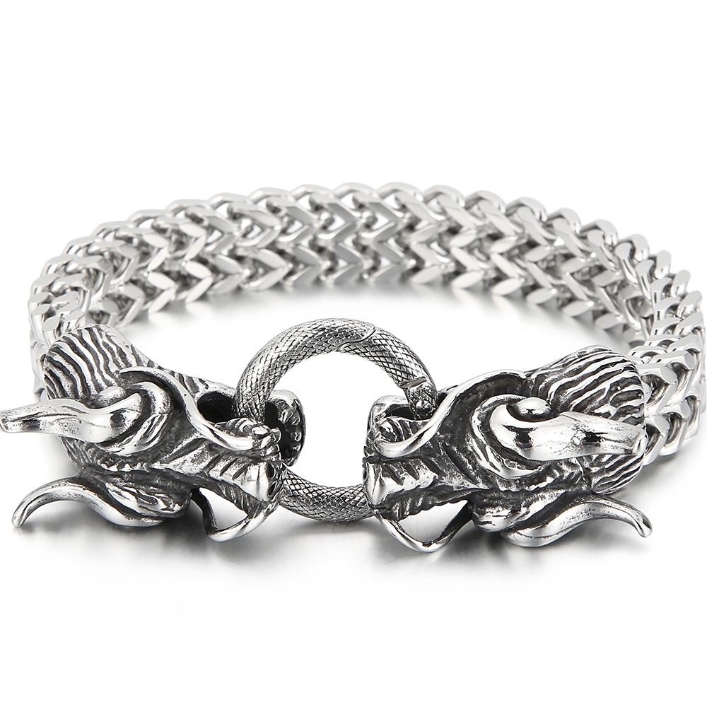 Steampunk Skull Lion Dragon Head Bracelet for Man Waterproof 18K Gold Color Stainless Steel Men's Hand Bracelets Gothic Jewelry