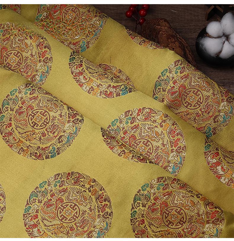 100x150cm High Quality Jacquard Brocade Fabric Thick Soft Bamboo Leaf for Women Dress Hanfu Upholstery Sewing Cloth Gold Blue