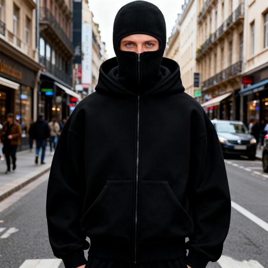 Pánská kukla s kapucí na zip bunda s maskou mikina s kapucí větruodolný sportovní kabát s velkými kapsami pro venkovní sporty fitness zimu denní