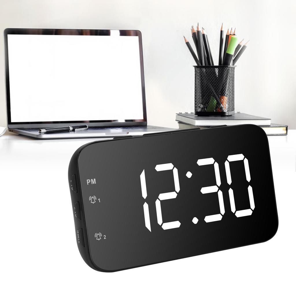 LED Digital Alarm Clock Portable Desk Clock with Snooze for Bedroom Home TravelWhite