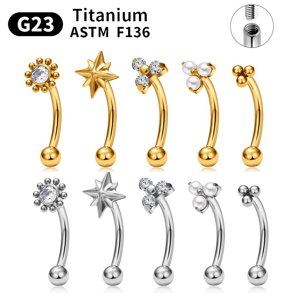 G23 Titanium ASTM-F136 Nternal Thread Eyebrow Piercings Body Jewelry For Women Zircon Earring Star Flower Heart