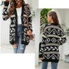 BITCED Autumn/Winter Women's Diamond-Patterned Oversized Knitted Cardigan Jacquard Mid-Length Sweater Coat