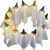 Halloween Ghost Wreath with 12 LED Lights,Light Up Ghost Wreath for Door, Battery Powered Spooky Hanging Decor for Front Door, Halloween Decorations