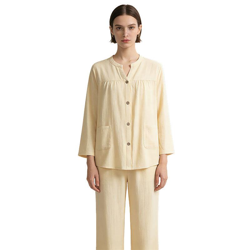 Autumn new women's pure cotton pajamas thin suit V-neck solid color loungewear long sleeves trousers can be worn outside