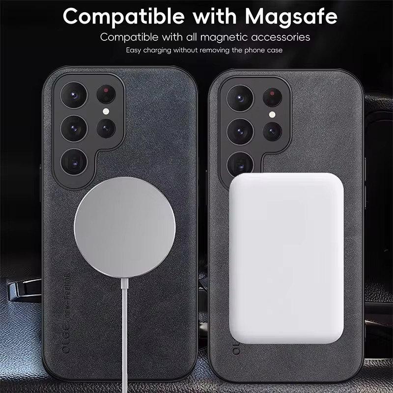 Luxusní kožené magnetické pouzdro pro Samsung Galaxy S20 S21 S24 S23 S22 Ultra FE Note10 Note20 Plus Magsafe Wireless Charge Cover