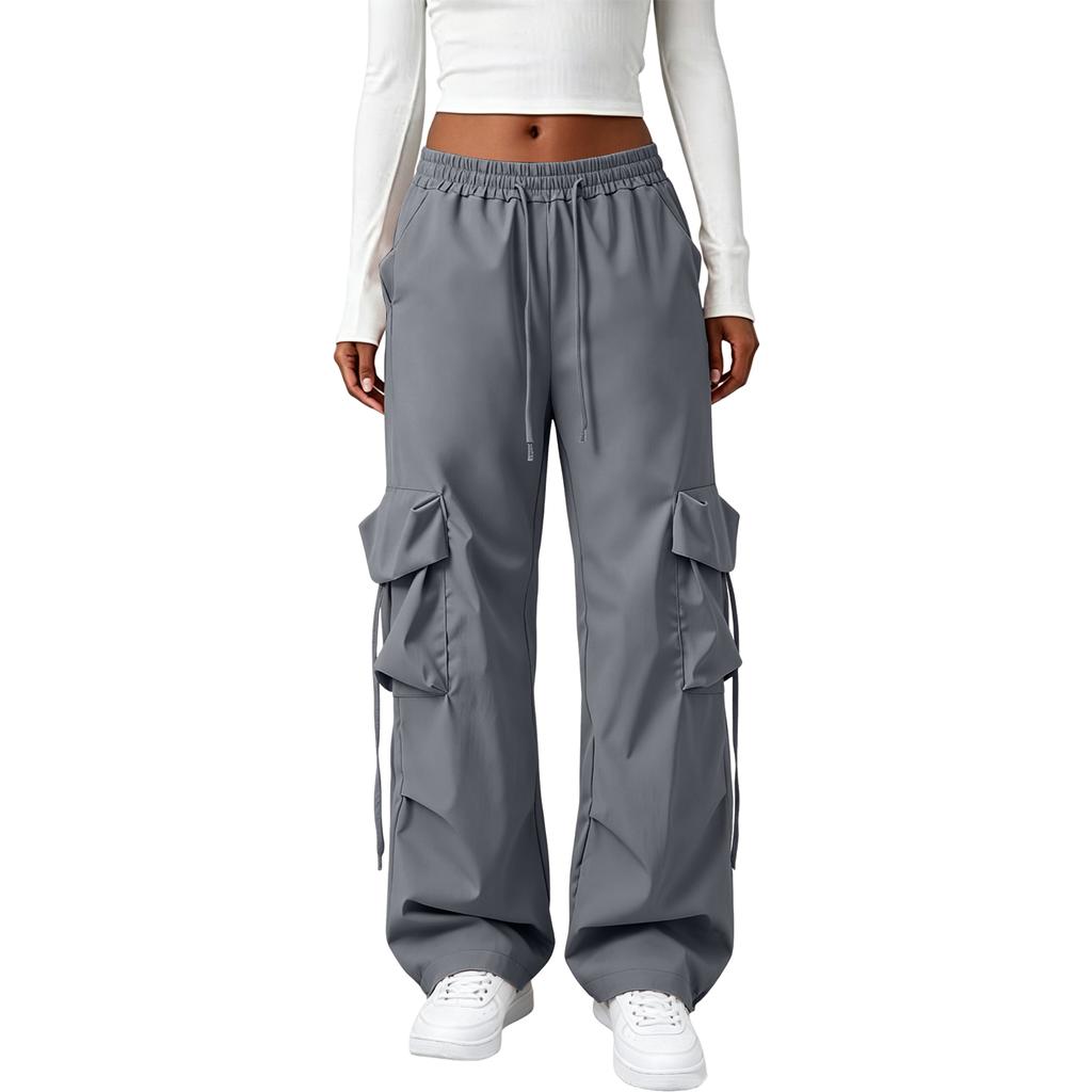 High Waist Wide Leg Cargo Pants for Women Loose Fit Straight Leg Trousers with Multiple Pockets and Adjustable Waistband Casual Bottoms
