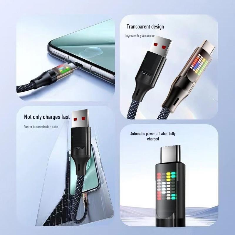 240W Type-C Fast Charging Cable with Flowing Light for Apple, Huawei, VIVO, OPPO, and Xiaomi.