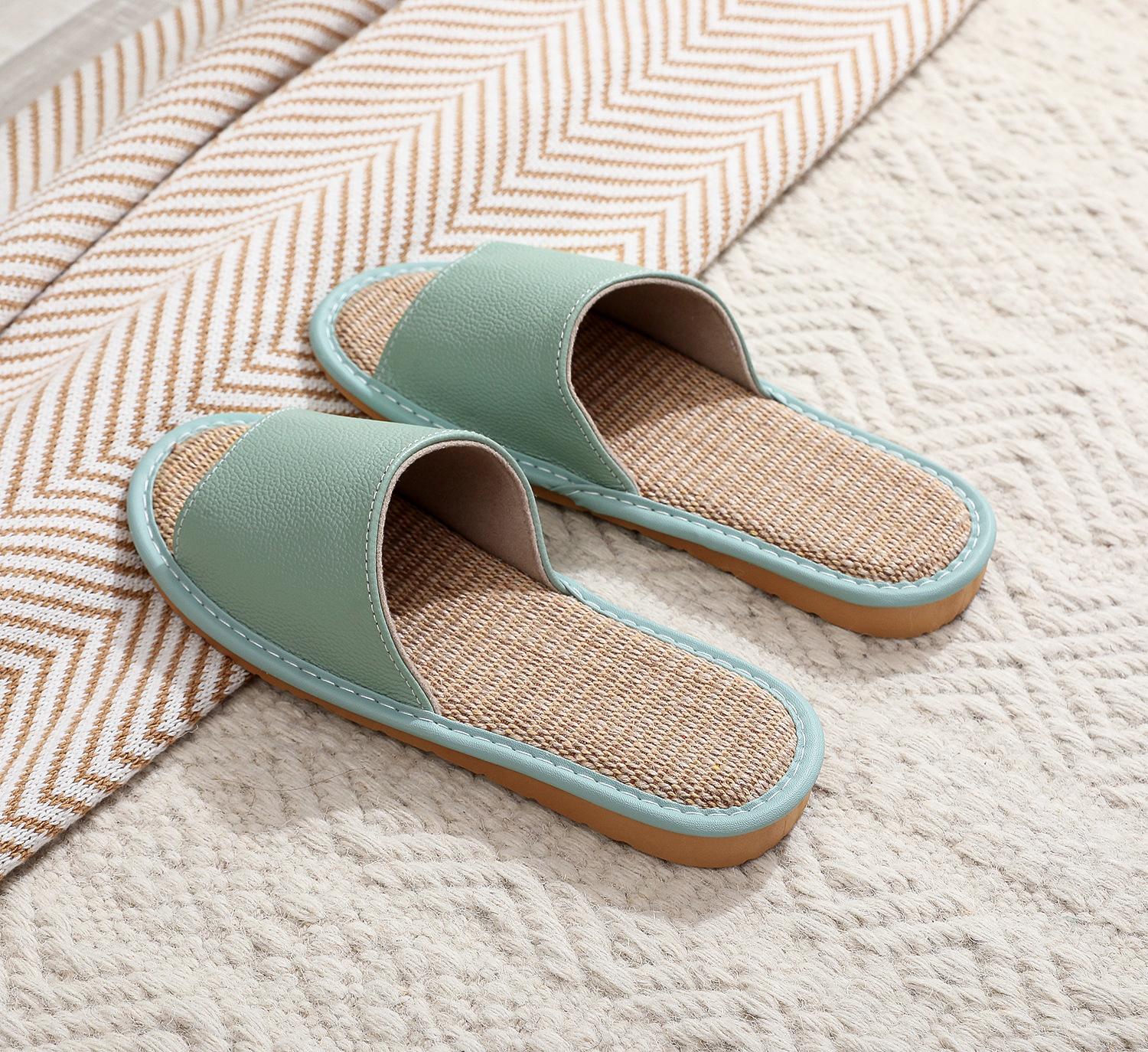 

Модные льняные тапочки для пар, женские, мужские, домашние, плоские сандалии-слайды, на четыре сезона, нескользящие, мягкие, дышащие, уютные, легкие 33-34 светло-синий