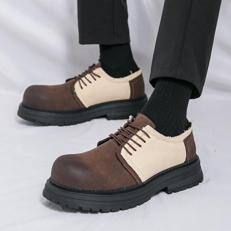 Fashion Men Leather Round Toe Shoes Chunky Platform Classic Retro Work Shoes Comfortable Fashion Business Oxfords Casual Walking Shoes