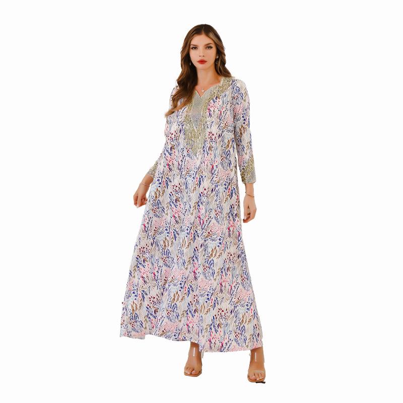 

Cross-Border Abaya Women s Evening Robe - Middle Eastern Muslim Dress with Hot Drill Design Medium синій