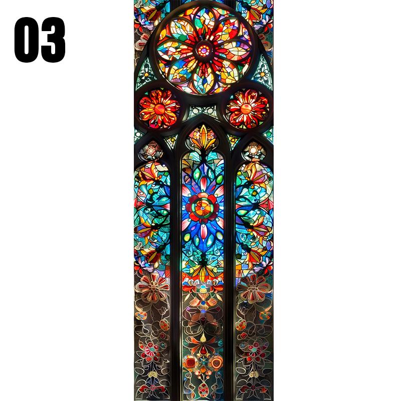 סרט ויטראז' צבעוני לכנסייה בסגנון אירופאי, מדבקת זכוכית וינטג', עיצוב לדלת בית, חדר אמבטיה, סרטי חלון לפרטיות
