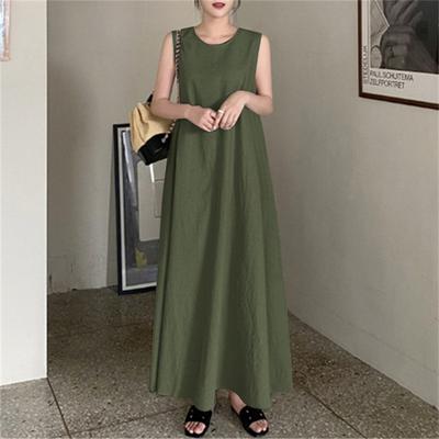 Long Skirt Halter Loose Pocket Round Neck Style Sleeveless Swing Dress Woman
