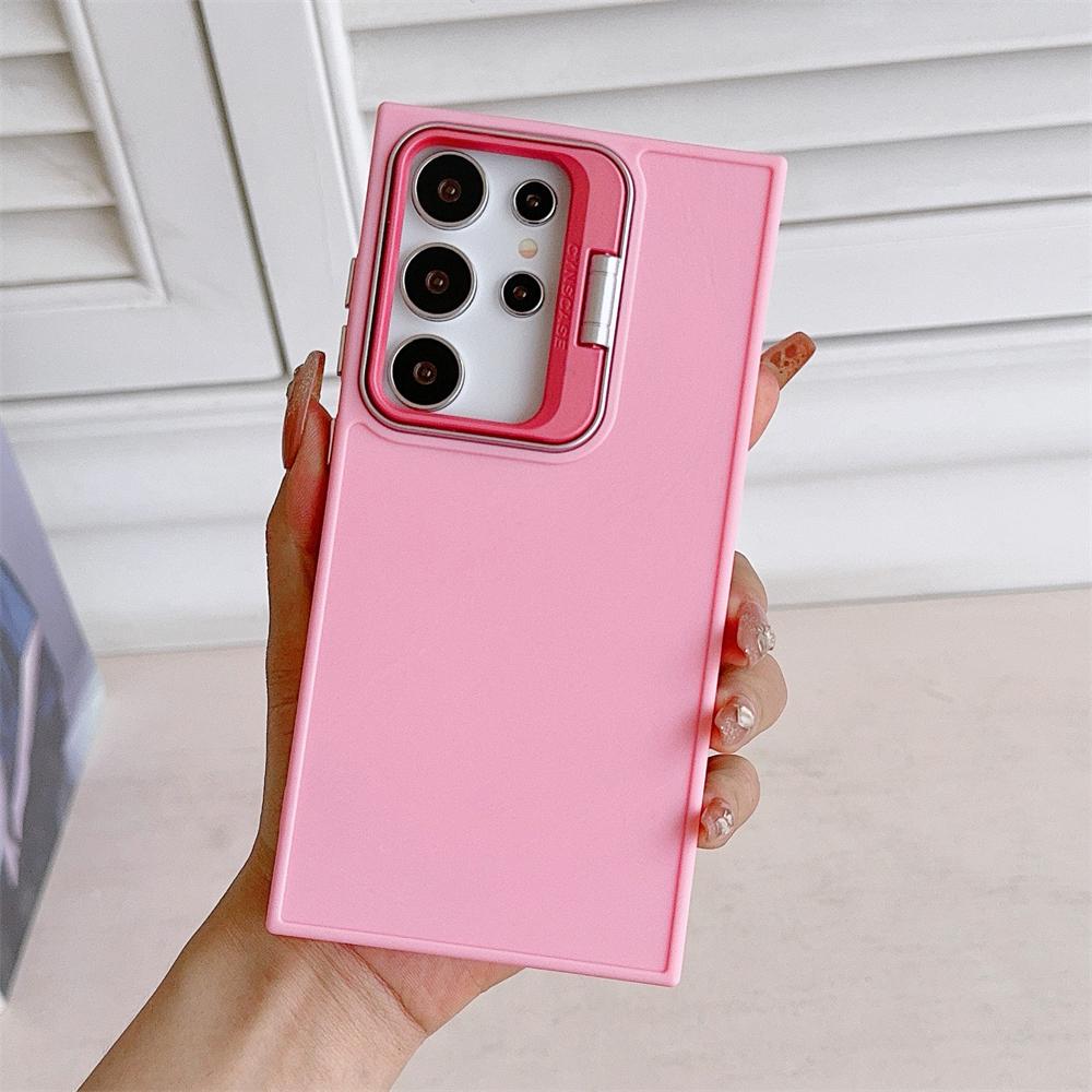 Luxury Folding Camera Stand Holder Case For Samsung Galaxy S24 S23 Ultra S22 S21 Plus S20 FE Metal Solid Color Matte Cover Funda