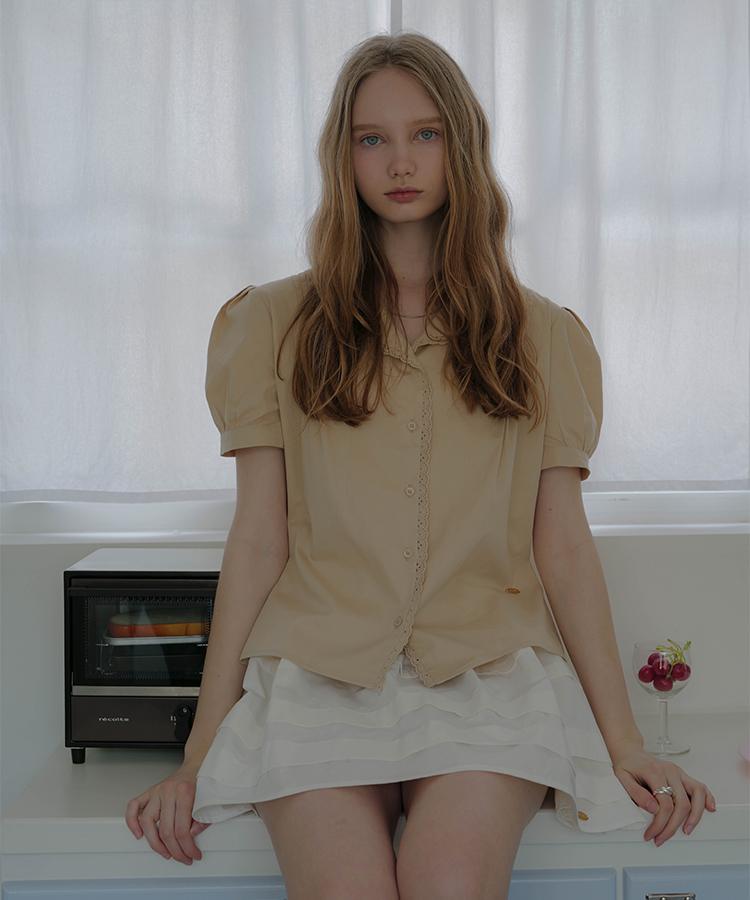 DEHEVE Lace Puff Blouse [Beige]