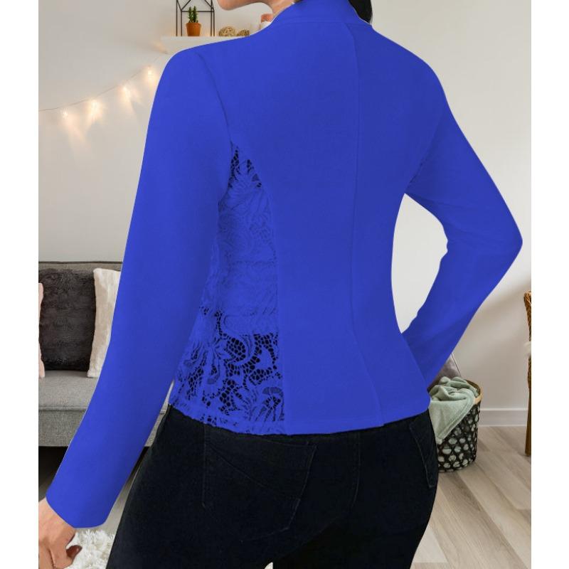 Women S Elegant Lace Splicing Slim Fit Long Sleeve Blazer Cardigan
