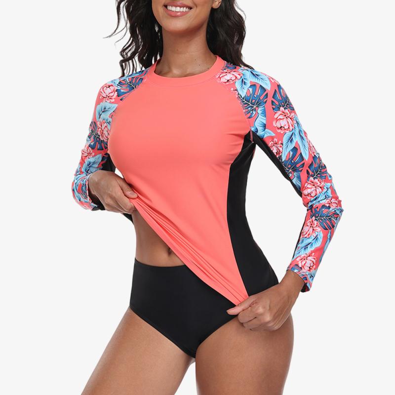 CHARMLEAKS Women Rash Vest Long Sleeve Tops Sun Protection UPF 50+ Beach Swimming Tops (No Bottom)