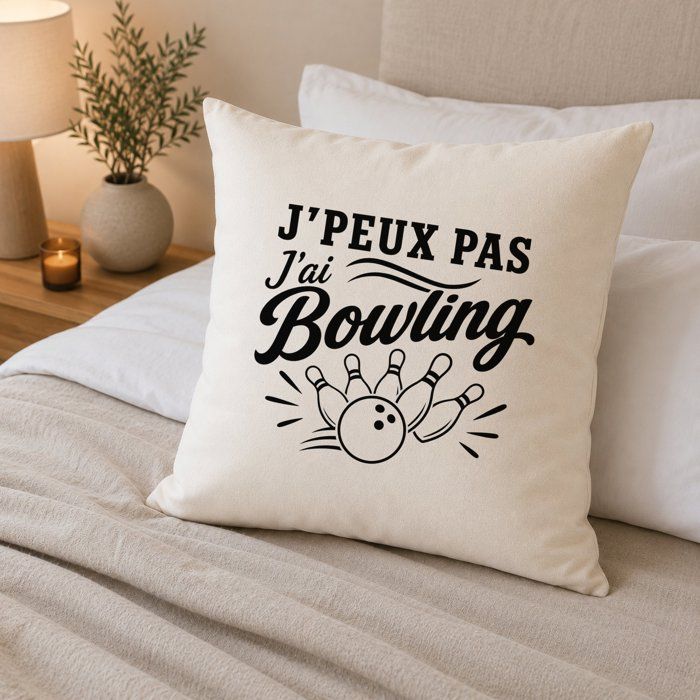 Housse de Coussin J’peux pas j’ai Bowling J'peux pas minimaliste | Coton Canvas Fairtrade 305 g/m² Zip Invisible Taille 50×50 cm