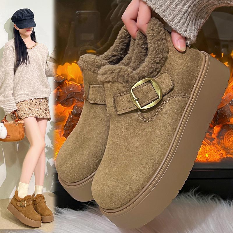 Damen weich elastisch dicke Sohle erhöhend Winterfell eins warm kalt gepolsterte Schneestiefel rutschfest tragen lässig Sport Baumwollstiefel