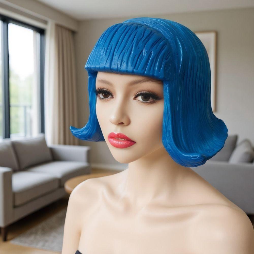 Comfortable To Wear Latex Mask Short Bob Rubber Colorful Hair Hats Novelty Overhead Masks  Festival