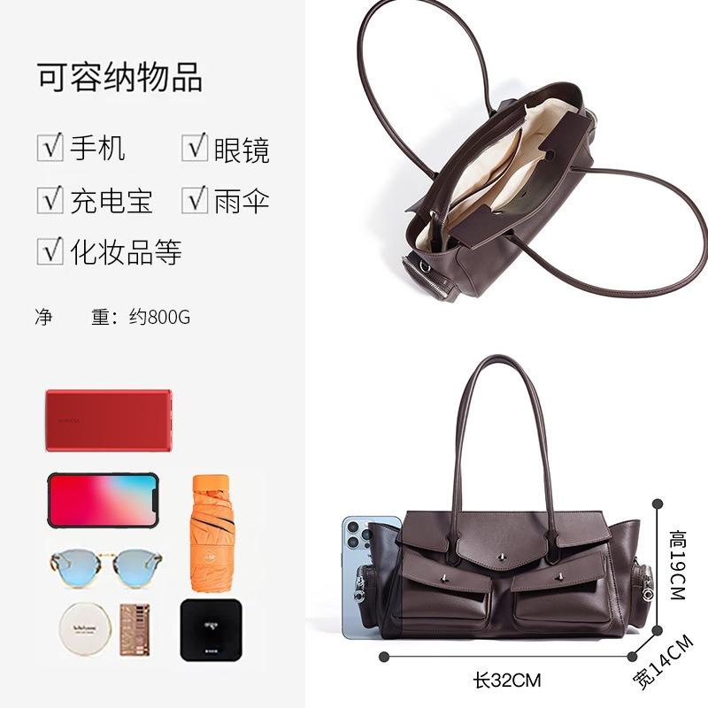 New versatile multi-pocket portable motorcycle bag, niche cowhide women's underarm shoulder pillow bag